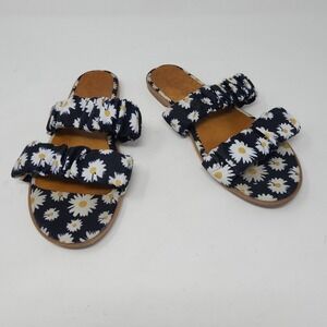 Sugar Slide Sandals Womens Black Daisy Floral Ruched Double Strap Shoes fits 6.5